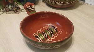VTG Mexican Handmade Soup 6" Bowl Pottery Red Clay Hand Painted Primitive Signed - Picture 1 of 12
