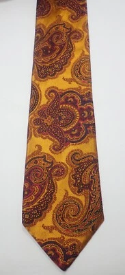 PAUL FREDRICK ORO PÚRPURA PAISLEY TEJIDO 100% SEDA ITALIANA CORBATA 58 1/2" Foto 1 de 4