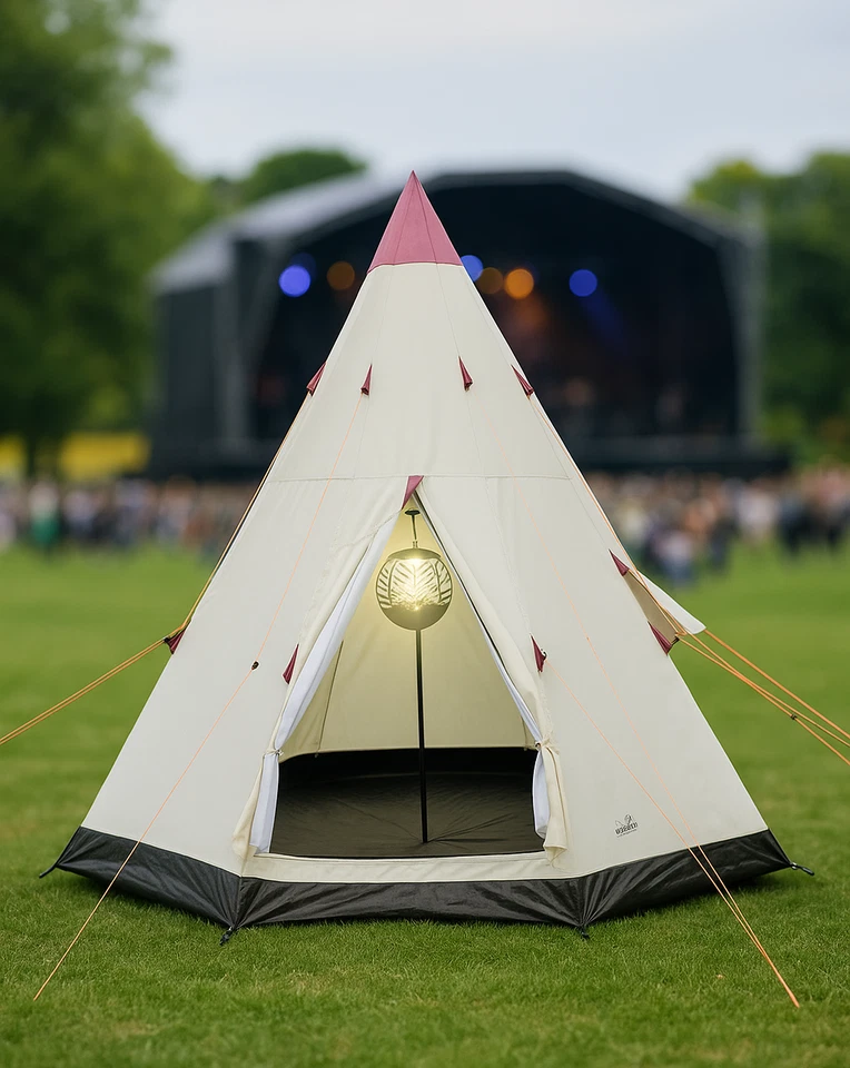 JSH 2-3 Man Teepee Camping Tent Wigwam Tipi Mesh Windows Festival Glamping - Image 1 of 4