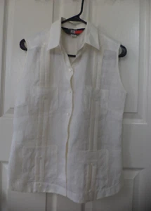 D’Accord Women’s Button Up Guayabera Beige Shirt Top Vintage Size Small Linen - Picture 1 of 10