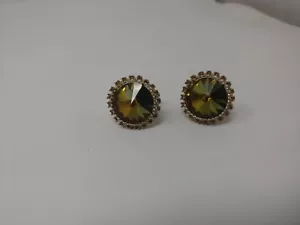 VINTAGE DANTE GREEN & GOLD RIVOLI RHINESTONE CUFFLINKS - Picture 1 of 3