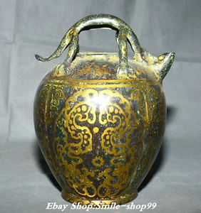 Bollitore pentola vino modello drago bestia oro Fengshui 8,6" dinastia bronzo merce - Foto 1 di 16