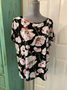 CABLE & GAUGE,  NWT, STRETCHY,  DOLMAN SLEEVE WITH SLIT,  FLORAL TOP, XL - Picture 1 of 7