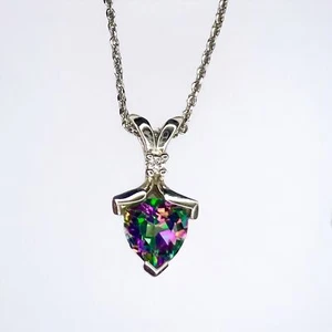 Precioso colgante y collar de oro blanco de 14K con diamantes naturales y topacio sintético - Imagen 1 de 6