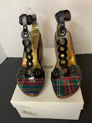 SANDALIA DOLCE & GABBANA MARRÓN CUERO-METAL OJALES CORREA MADERA CUÑA TALLA 39 Foto 1 de 4