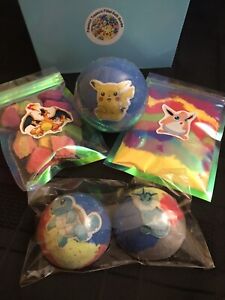 Kids Bath Bombs With Toys/Pokemon Figures Hidden Inside/5B Bomb Set/Unique Gift