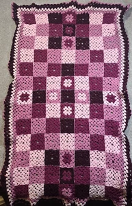 Crochet Granny Square Afghan Lap Throw Blanket 60" x 33" Pink Mauve Ruffle Gift - Picture 1 of 8