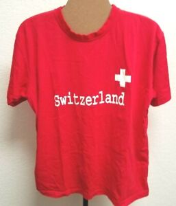 Wind Sportswear Tee (L) Red. Switzerland Cross Graphic on Chest and Sleeve.