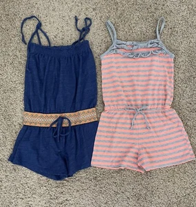 Lot Of 2 Vintage Havana Elastic Waist Adjustable Straps Girls Romper Size S 4/5 - Picture 1 of 8