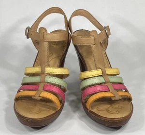 Born Riviera B41302 Strappy Leather Platform Heel Sandals Women's 9 Citrus Combo - Picture 1 of 14