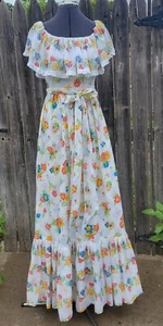 Vintage Sleeveless Maxi Dress Prairie Ruffle Cottage Flowers Butterfly Cotton S - Picture 1 of 7