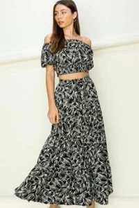 NWT hyfve boutique women's Off shoulder puffy sleeve crop top and maxi skirt set - Picture 1 of 13