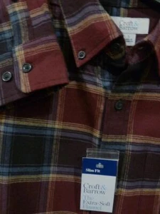 Croft & Barrow Langarmshirt schmal burgunderfarben kariert weicher Flanell BDC Herren S neu mit Etikett - Bild 1 von 3