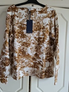 Joules Harbour Top Size12/14 Current 2025 Season Tan And Cream Toile De Jouy - Picture 1 of 6
