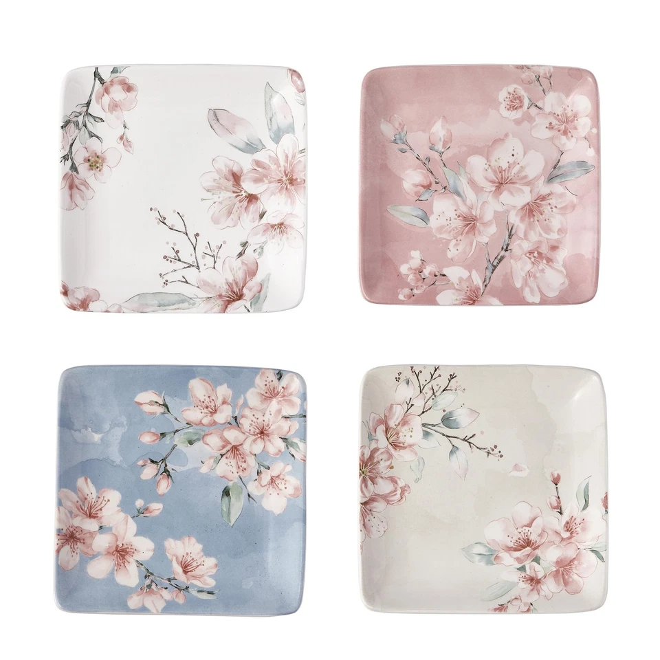 Spring Sakura 6 inch Ceramic Square Appetizer Plates Set, Set of 4, Microwave... - Image 1 of 3
