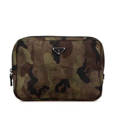Prada Camouflage Nylon Leather Clutch Bag Women Green One Size - Image 1 of 4