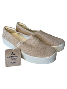 NUEVO Zapatos sin cordones Toms Verona para mujer 11 beige natural patrimonio plataforma de lona - Imagen 1 de 8