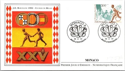摩纳哥 FDC 1991 年巴塞罗那奥运会接力赛 - A02815 — 第 1/2 张图片