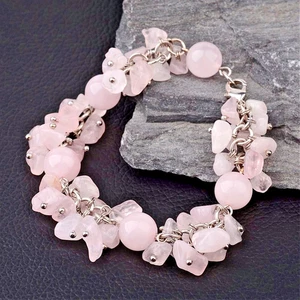Bracciale Quarzo Rosa Naturale 7,6" con Chiusura Aragosta Ottone - Cristallo Calmante - Foto 1 di 9