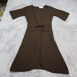 Elizabeth Billett maglione donna piccolo petite marrone casual spolverino cardigan - Foto 1 di 17