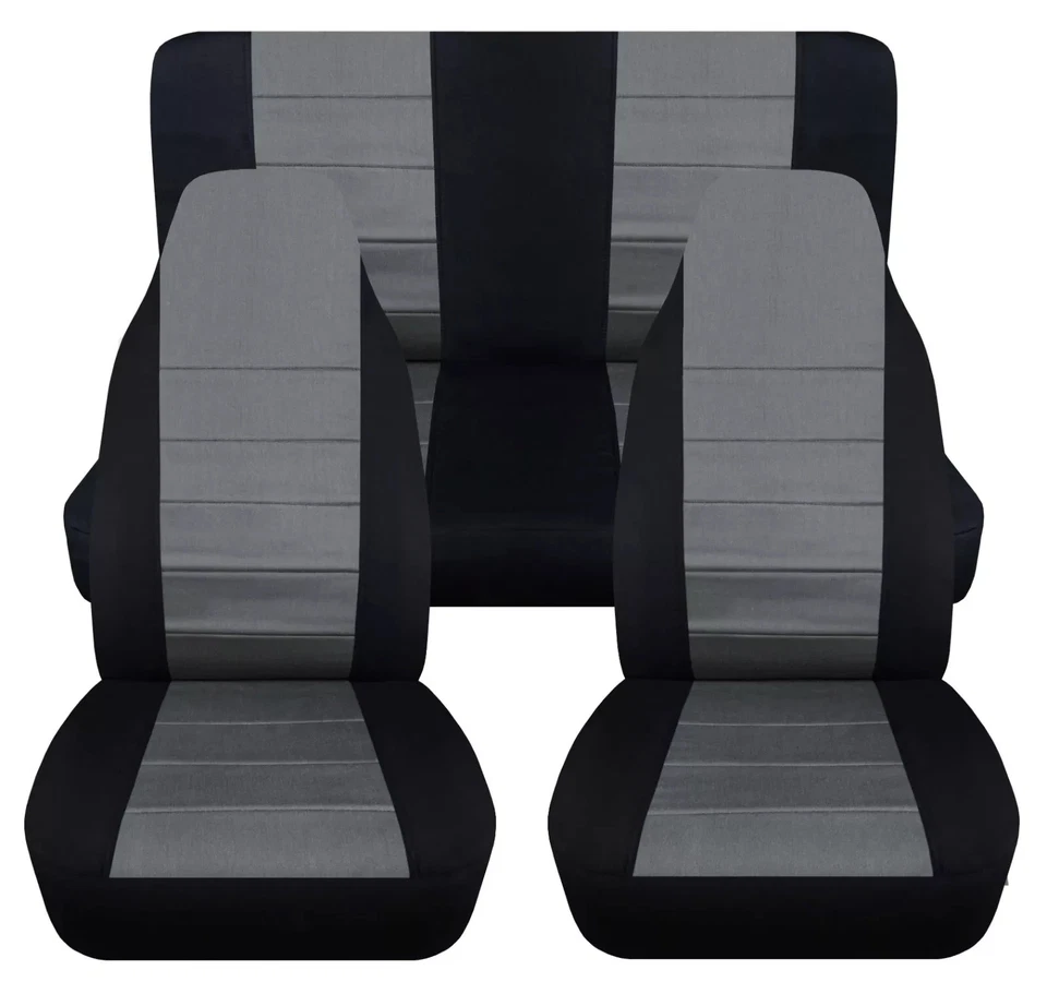 Fundas de asiento delanteras y traseras negras carbón algodón para Jeep Wrangler LJ 2003-2006 Foto 1 de 1