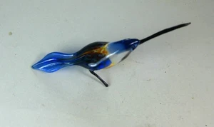 hand blown glass animal hummingbird murano style figurine blue clear 3.5" - Picture 1 of 2