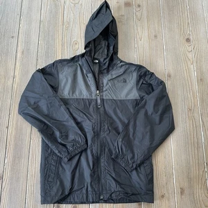Boys Youth The North Face DryVent Rain Jacket Black Gray Hooded Lightweight - M - Picture 1 of 7