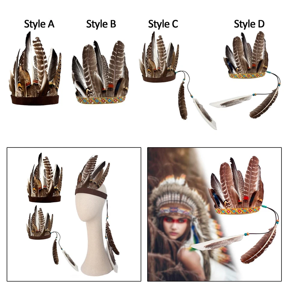 Feather Headdress American Chief Indian Native Headpiece Headband for Carnivals - Image 1 of 1