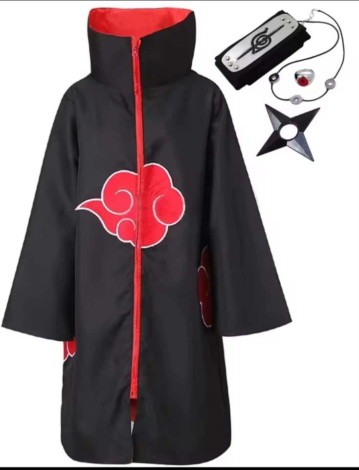 Capa Akatsuki Uchiha Itachi para niños adultos túnica larga negra capas Halloween Carn Foto 1 de 4