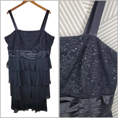 Vestido Dressbarn Noche Evento Plus 22 22W Fiesta Cóctel Volantes Malla Encaje Negro Foto 1 de 4