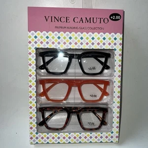 VINCE CAMUTO 3-PK PREMIUM READING GLASSES COLLECTION READERS +2.00 NEW AUTHENTIC - Picture 1 of 9