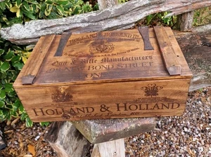 Holland & Holland Gun Maker Wooden Vintage Rustic Chest Storage Box Handles - Picture 1 of 5