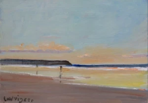 ORIGINAL MALCOLM LUDVIGSEN Bram Stoker Whitby Beach Dracula Gothic OIL PAINTING - Picture 1 of 1