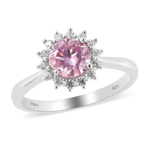 1.10ctw Pink Moissanite Sunburst Ring Rhodium Plated Sterling Silver Size 7 - Picture 1 of 6