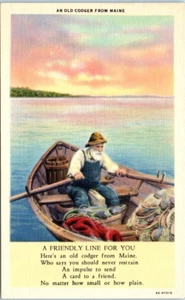 OLD CODGER FROM MAINE Fishing poem linen - Postcard - Picture 1 of 2