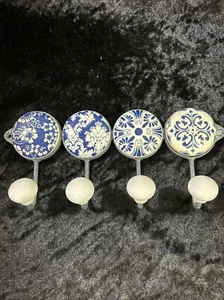 Dark Blue & White Nia Lily Manor Wall Mounted Coat Rack: 8" Wide x 3.5" Tall - Picture 1 of 7
