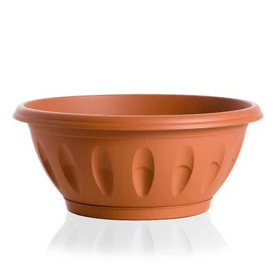 Vaso Basso Tondo Esterno Piante Fiori da Balcone Fioriera Rotonda con Sottovaso - Immagine 1 di 4