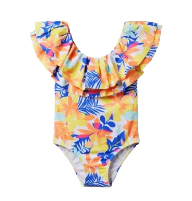 Traje de baño Janie and Jack de una pieza con volantes naranja blanco 12-18 meses UPF 50+ Foto 1 de 4