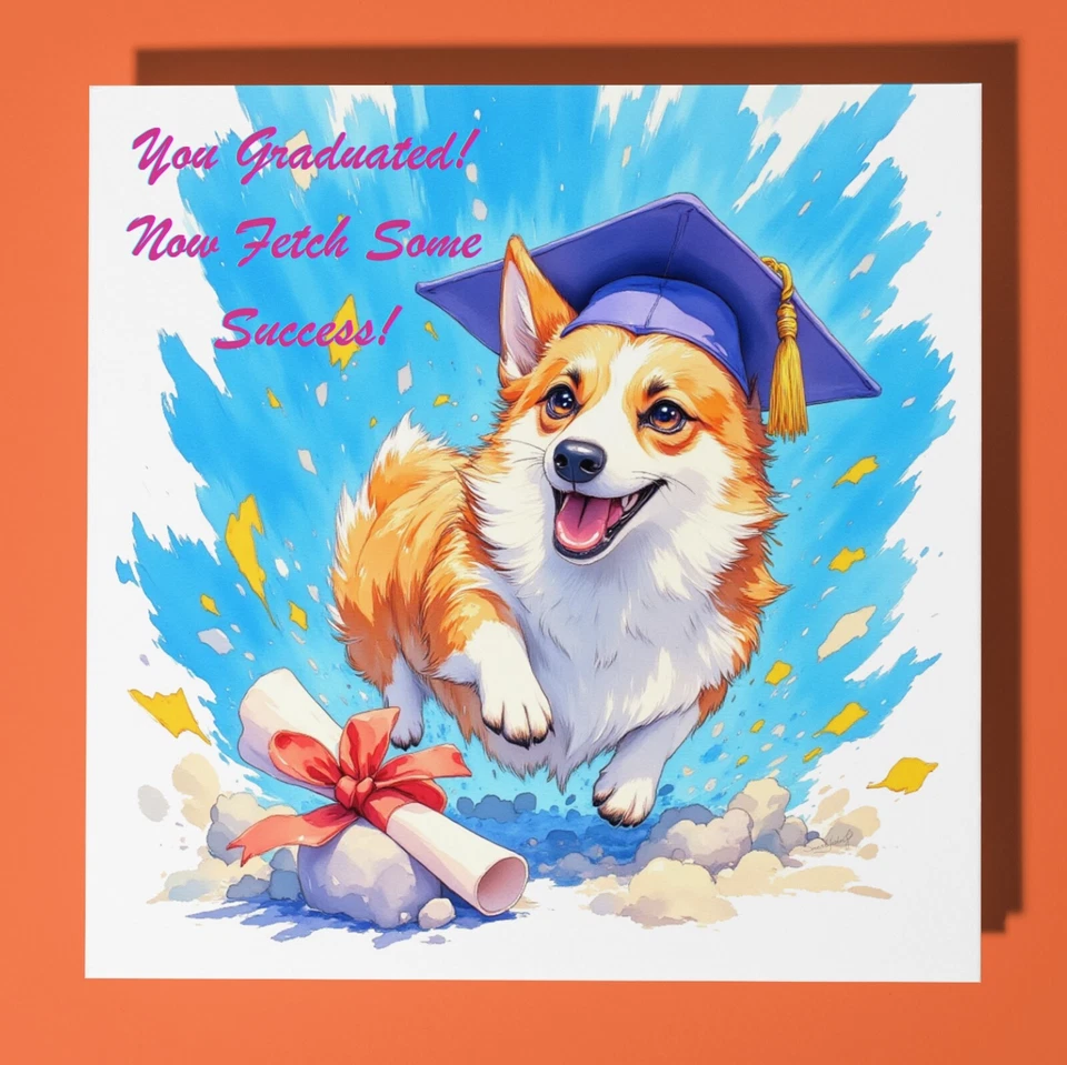 Corgi  dog - Graduation Card  Personalised Dog card - Son Sister Daughter friend - Image 1 of 4