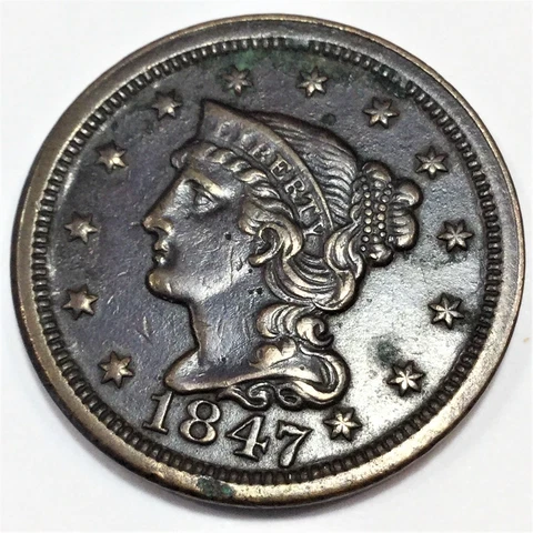 1847 Braided Hair Large Cent Beautiful High Grade Coin Cover