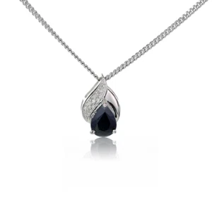 Natural Sapphire Necklace Sterling Silver Blue Tiny Diamond Handmade Gift - Picture 1 of 10