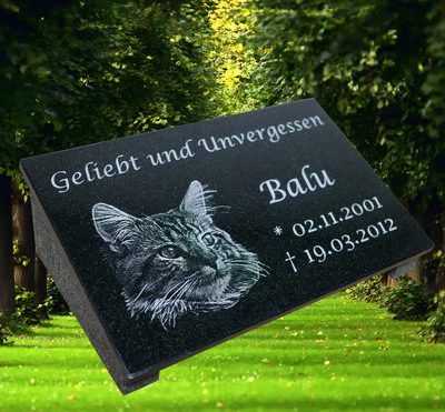 Tiergrabstein Fotogravur Grabstein Granit Katze Hund Gedenkstein Wunschgravur - Bild 1 von 2