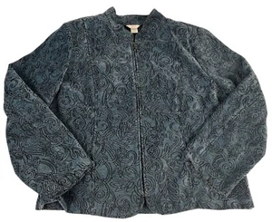 Christopher & Banks Swirl Leaf Full Zip Jacket Women XL Blue Black Shoulder Pads - Picture 1 of 6
