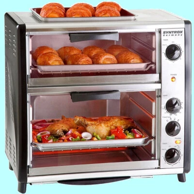 42 Liter EDELSTAHL DOPPEL-BACKOFEN mit BBQ und Drehspieß  SYNTROX - Bild 1 von 4