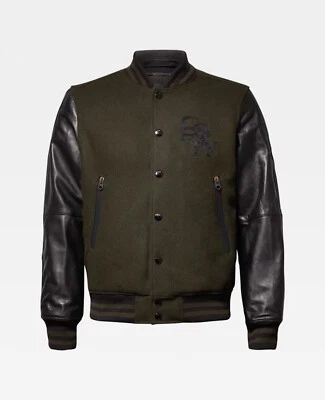 New G-Star Raw BOLT Leather Bomber Jacket Men's Size Small Green Black Varsity - Image 1 of 4