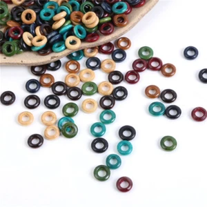 100 pcs Painted Wood Spacer Beads Round Hair Ring Jewelry Making Crafts Hole 8mm - Picture 1 of 5