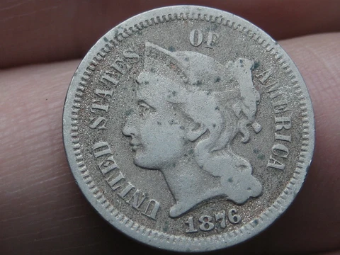 1876 Three 3 Cent Nickel- VG/Fine Details Cover