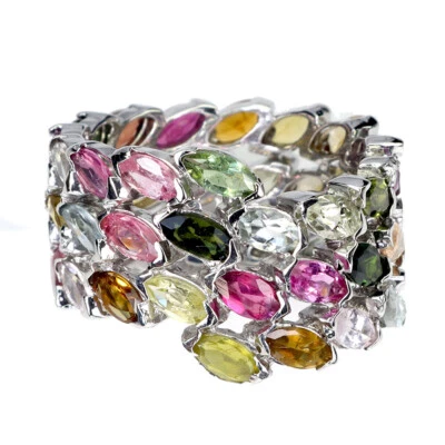 925 Sterling Silver Ring Marquise Tourmaline Natural Gemstone Jewelry Size 8 - Image 1 of 4