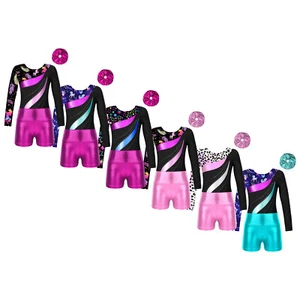 Girls Dancewear Bodysuit Outfits 3pcs Dance Set Skating Headwear Round Neck - Picture 1 of 52