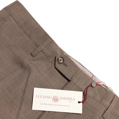 Pantalones de vestir Luciano Barbera nuevos con etiquetas talla 50 34 EE. UU. en marrón patrón pequeño mezcla de lana Foto 1 de 4